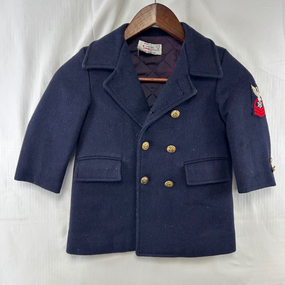 Imp Originals Pea Coat Boys T3 Navy Blue Vintage Nautical Patch USA Made